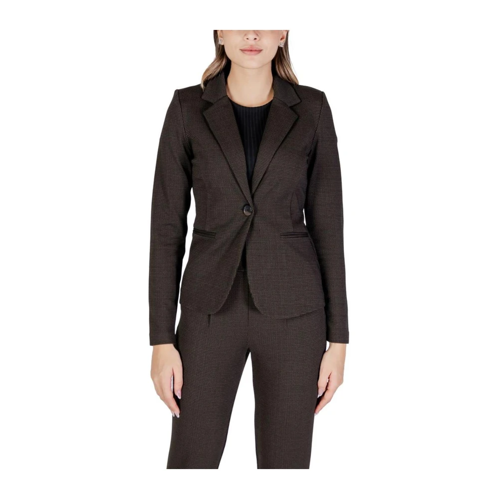 Ichi Bruine Blazer met Elastaanmix Brown Dames