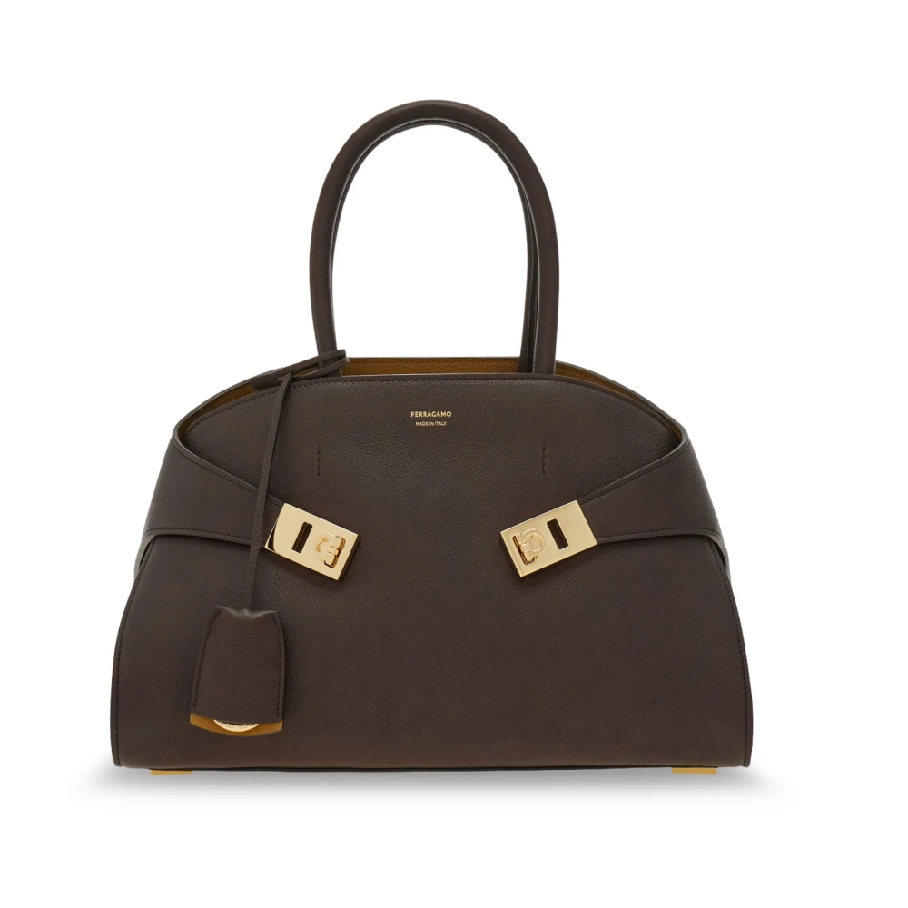 Ferragamo , Handbags, Female, Brown, One Size, Mini Hug Soft Leather Top Handle Bag