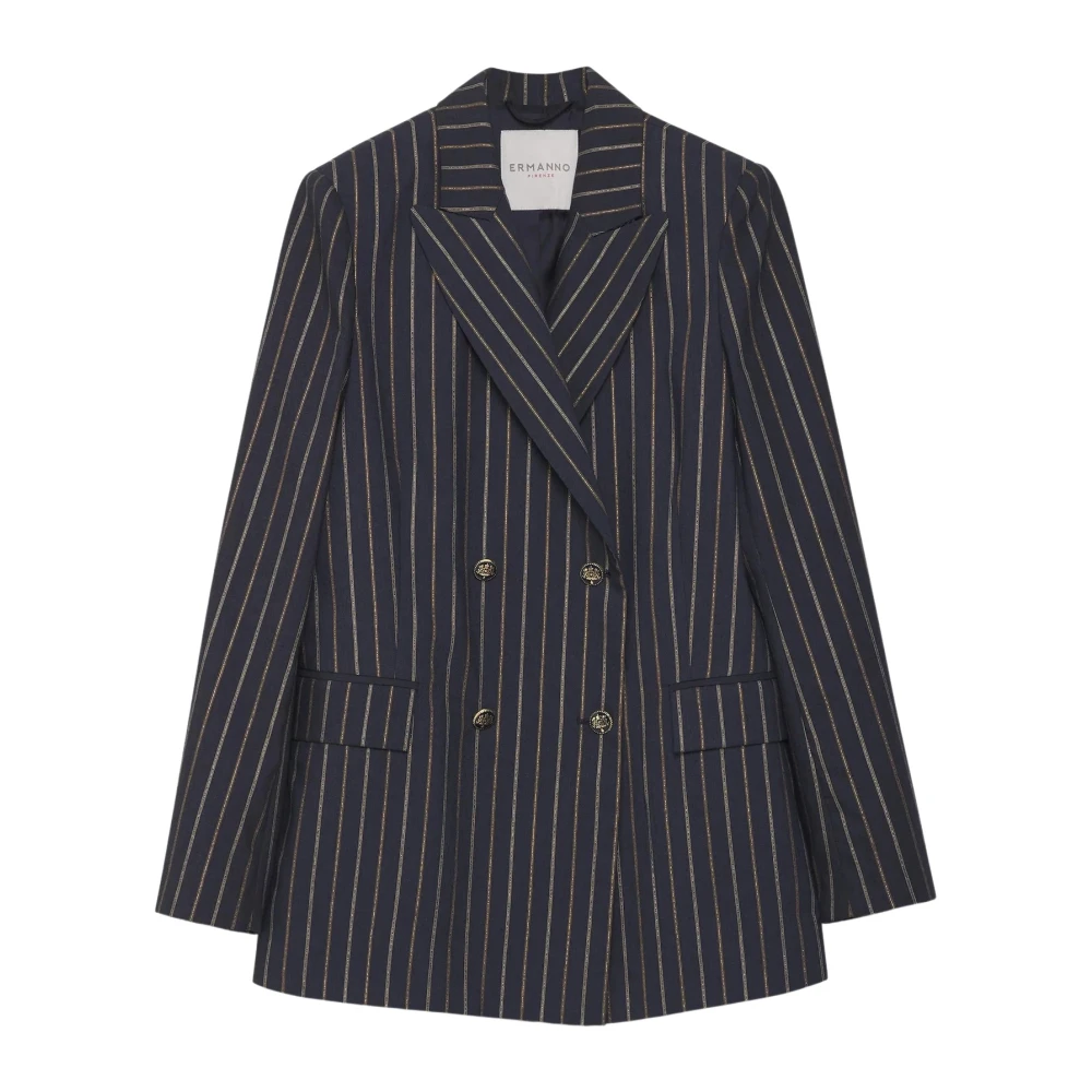Ermanno Scervino Lurex Blazer met Araldic Knopen Blue Dames