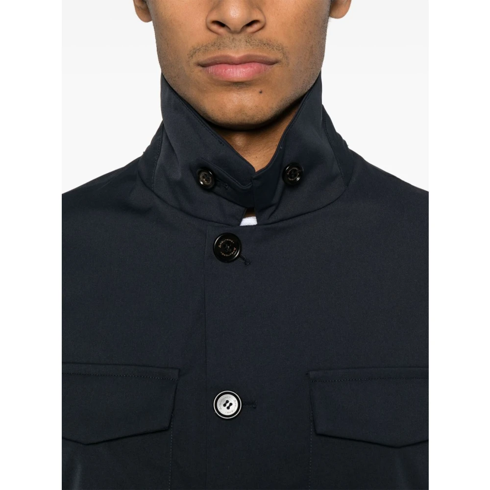 Peuterey Blauwe Jassen met Knoopsluiting en Trekkoord Taille Blue Heren