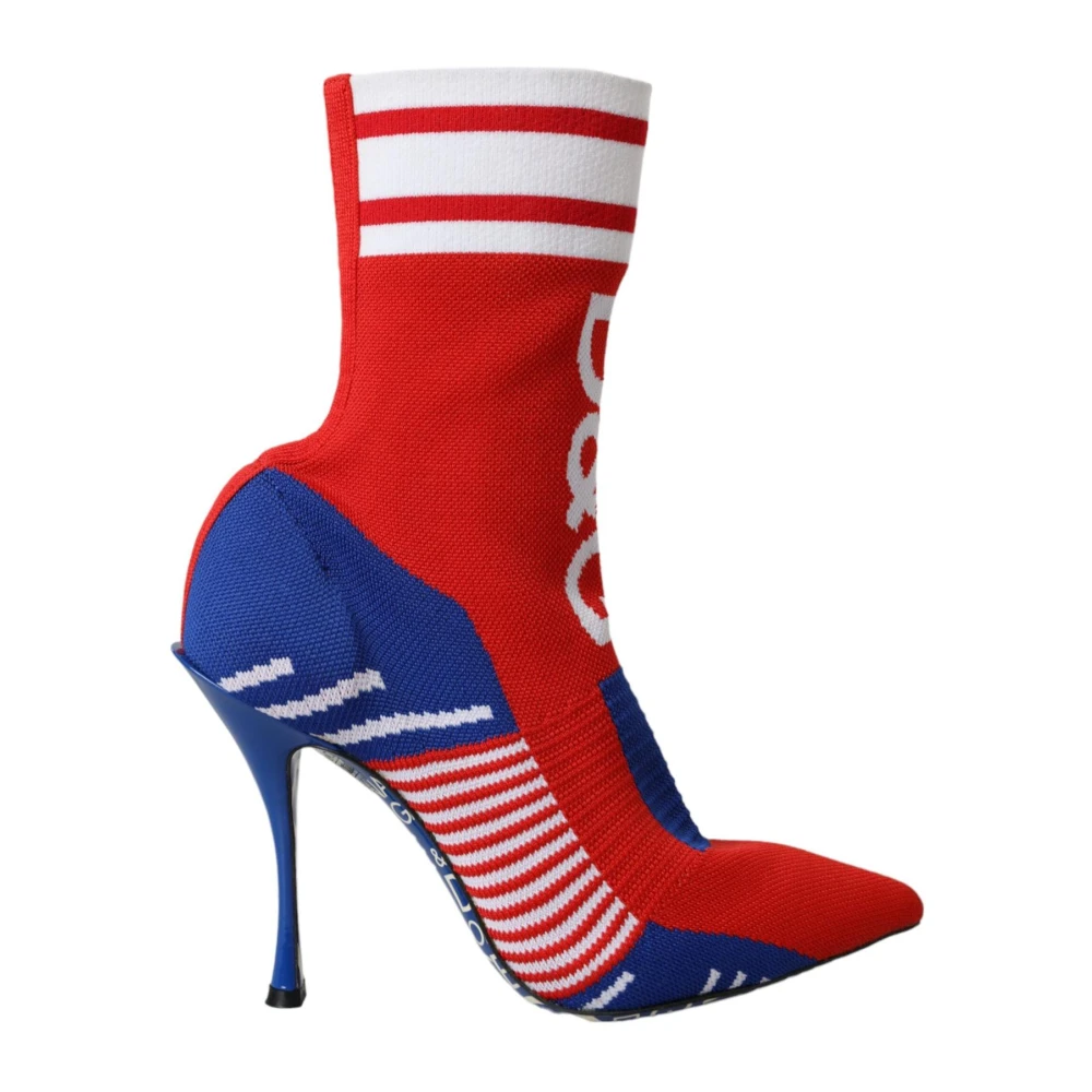 Dolce & Gabbana Red Blue Stretch Sock Style Short Boots Logo Shoes - EU37/US6.5 - Image 2
