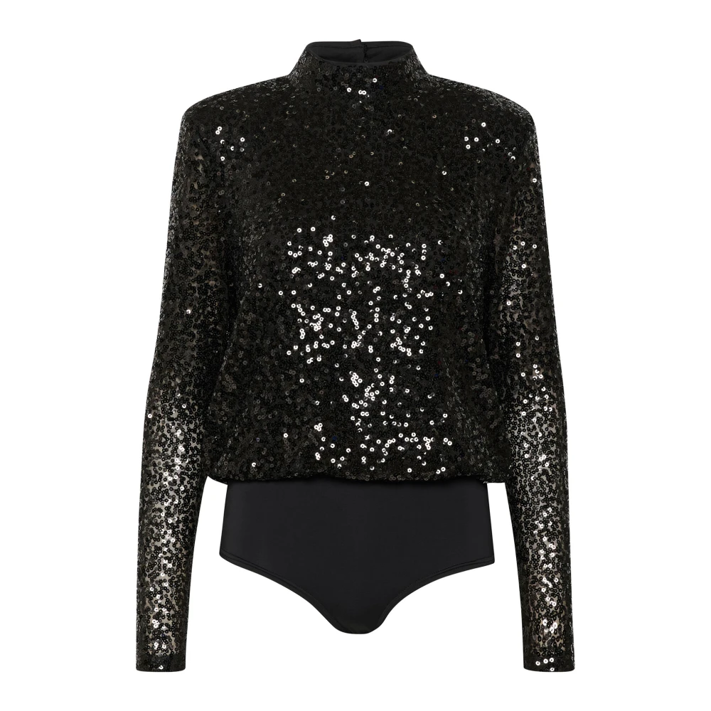 My Essential Wardrobe Pailletten Bodystocking Blouse Top Black Dames