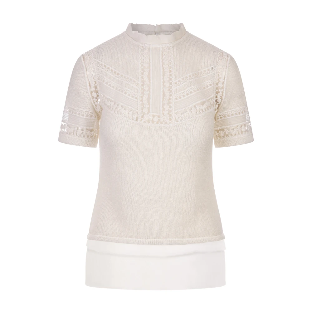 Ermanno Scervino Witte T-shirt van Mohairmix met Geometrische Kant White Dames