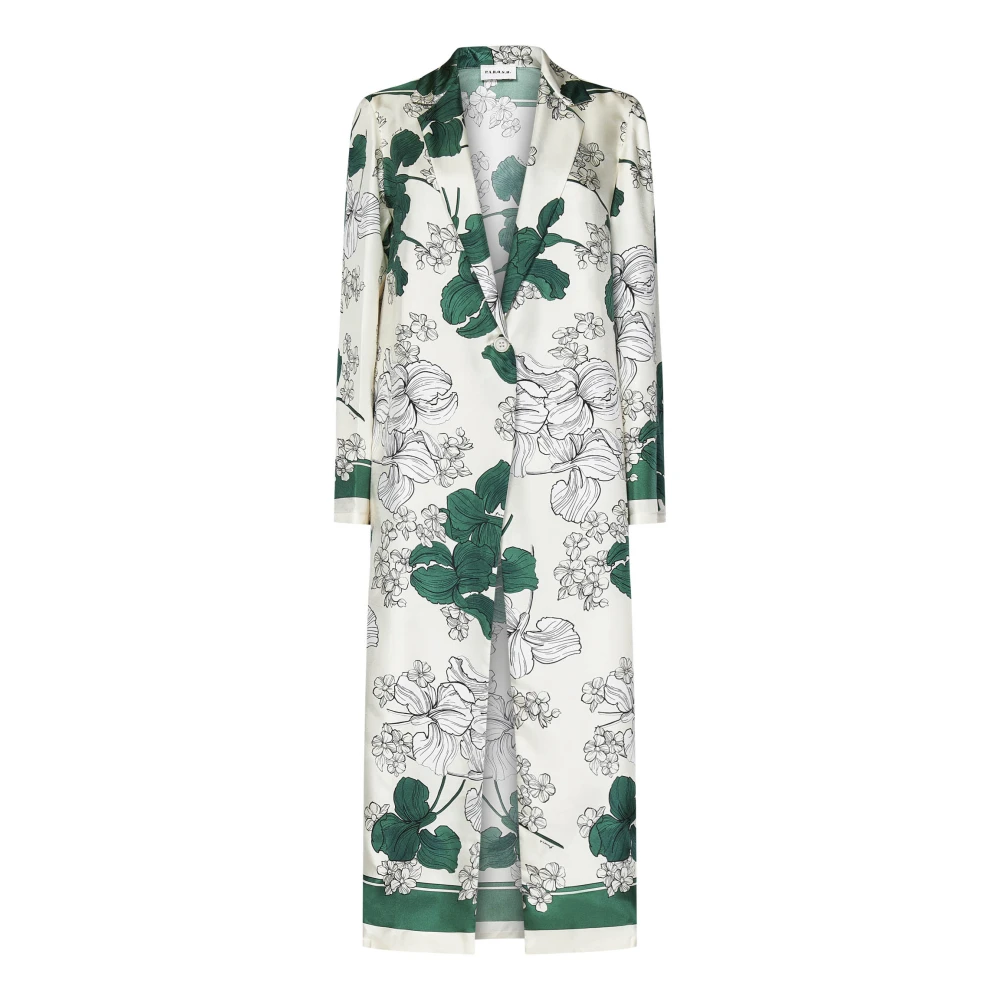 P.a.r.o.s.h. Groene Bloemenprint Zijden Jas Multicolor Dames