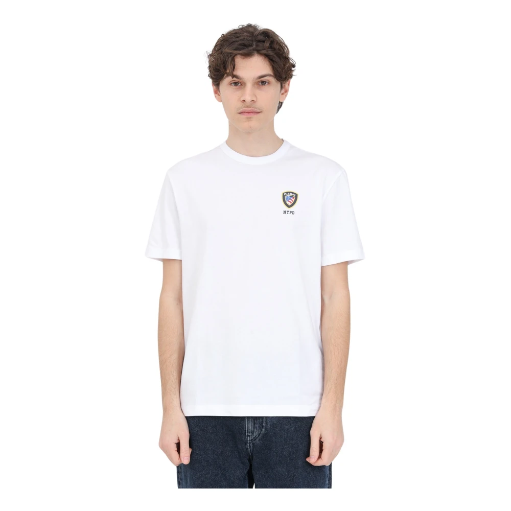 Blauer Witte T-shirt met Logo Print voor Heren White Heren