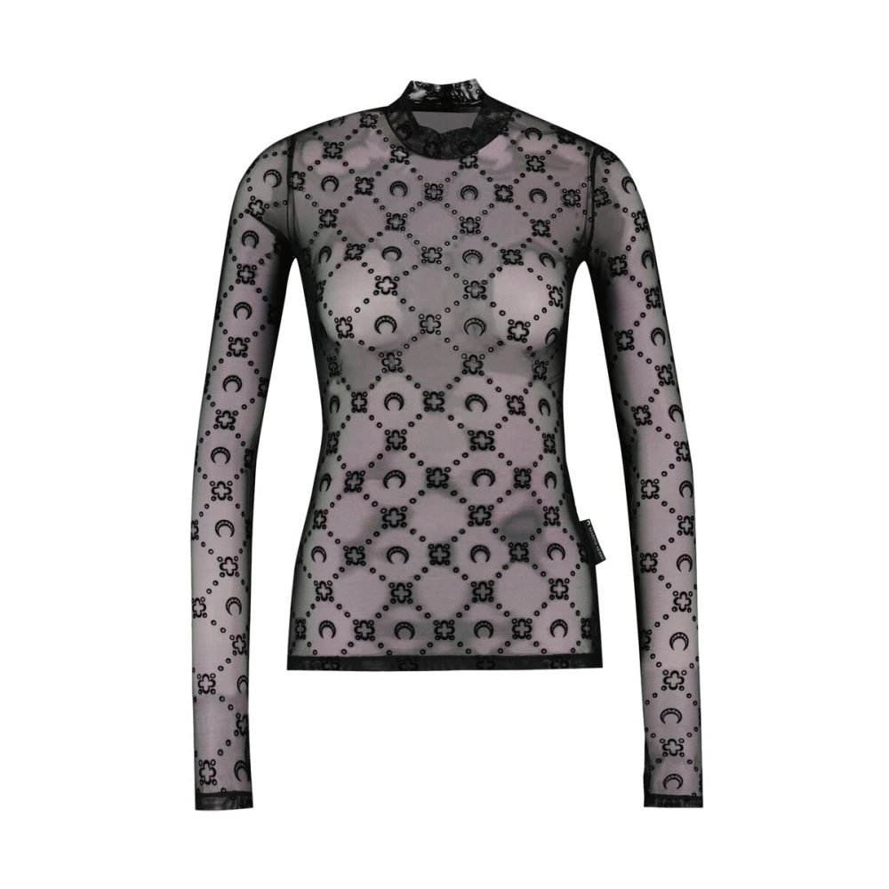 Marine Serre Doorschijnende Mesh Monogram Hoge Hals Sweater Black Dames