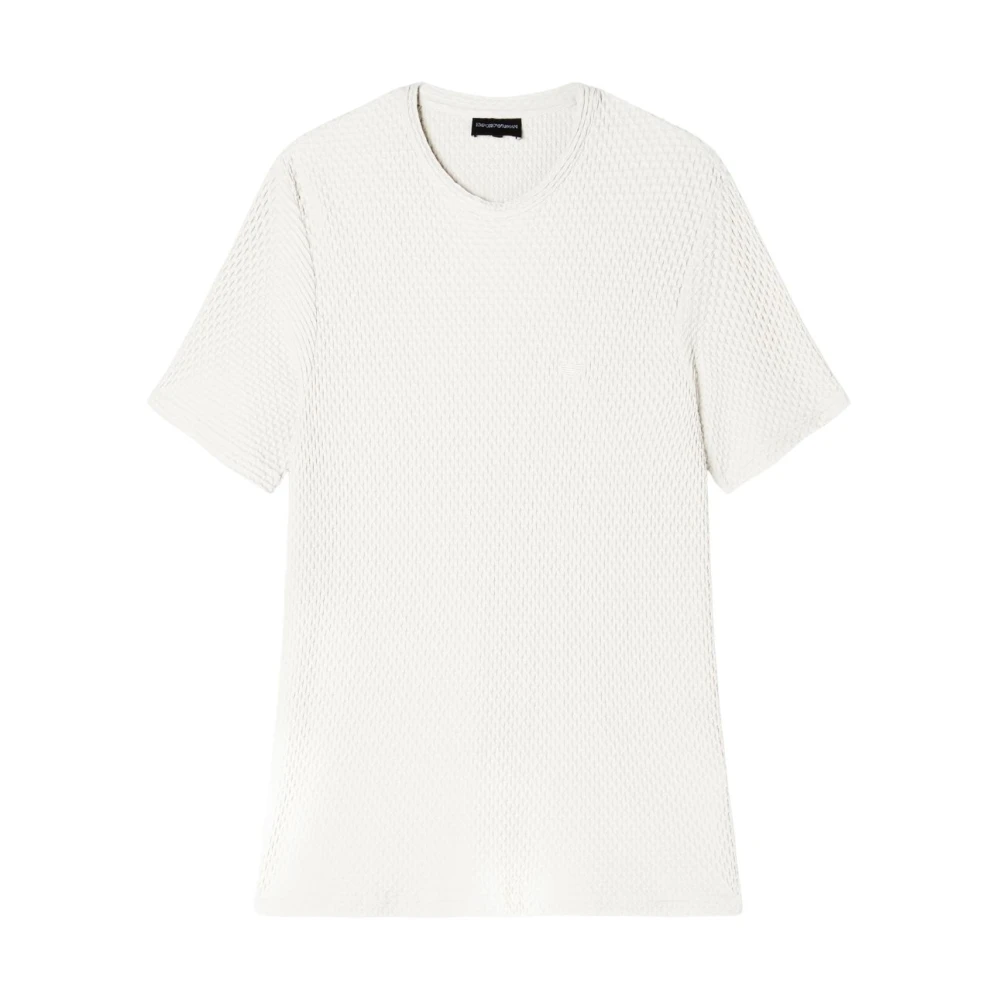Emporio Armani Mannelijk Wit Tops Heren, M, Embossed Bi-Elastic Jersey T-Shirt
