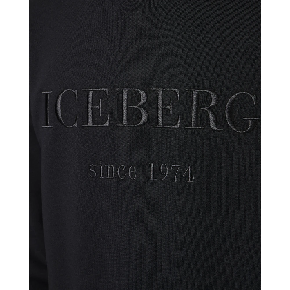 Iceberg Slim fit zwart sweatshirt van katoen met logo borduursel Black Heren