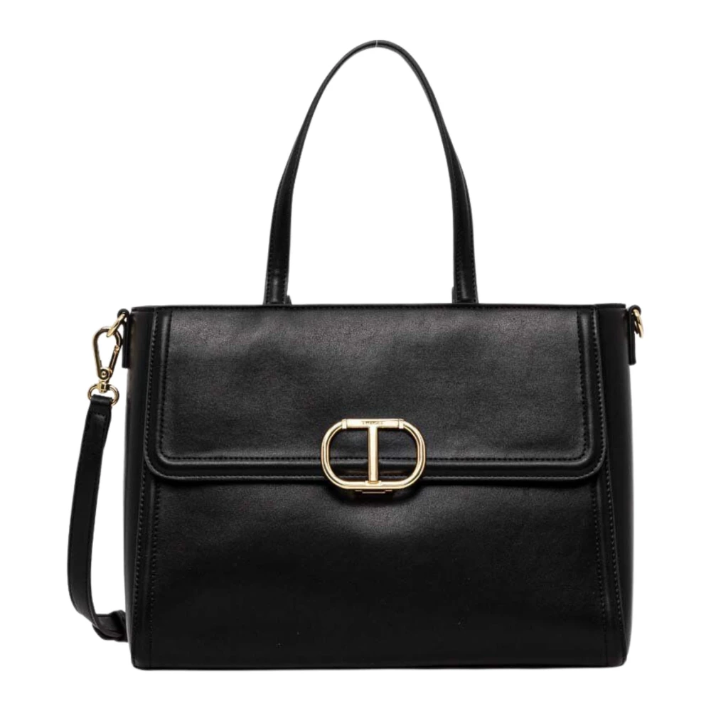 Twinset Zwarte Leren Shopper Tas Brera Black Dames