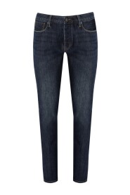 Dunkelblaue Slim Fit Jeans mit Metall-Logo