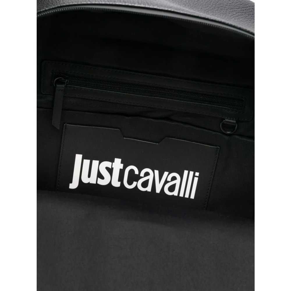 Just Cavalli Zwarte Grainy PU Tassen met Logo Metalen Cirkel Black Heren