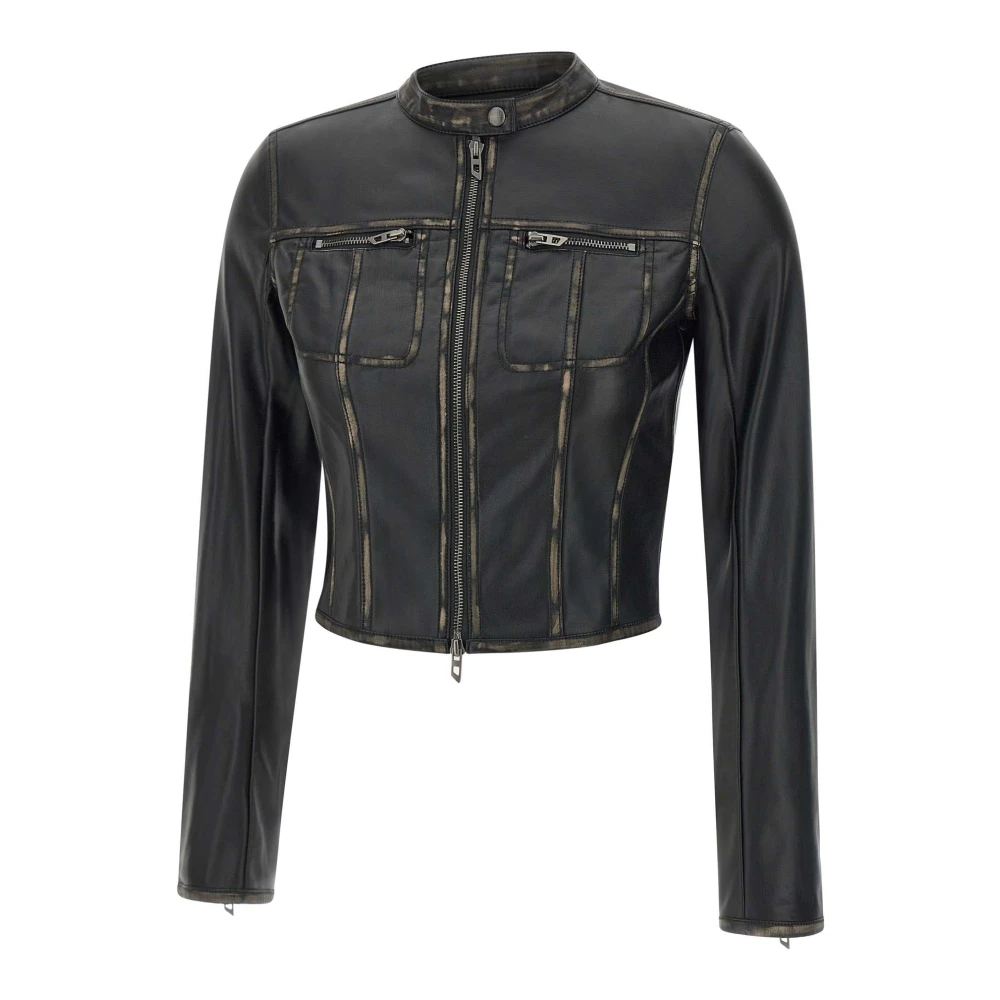 Diesel Zwarte Bikerjas met Ritssluiting Zakken Black Dames