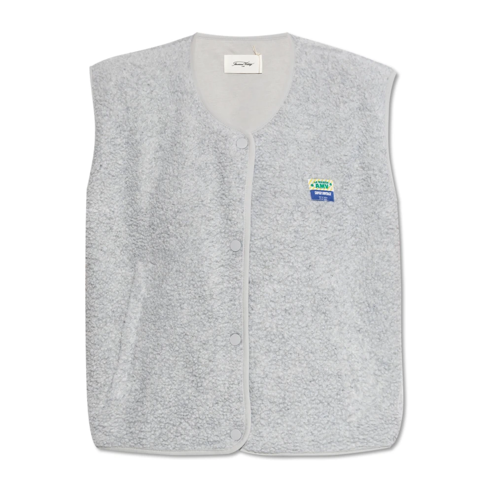 American Vintage Vrouw Grijs Jassen Dames, M, Harig Vest Met Logopatch