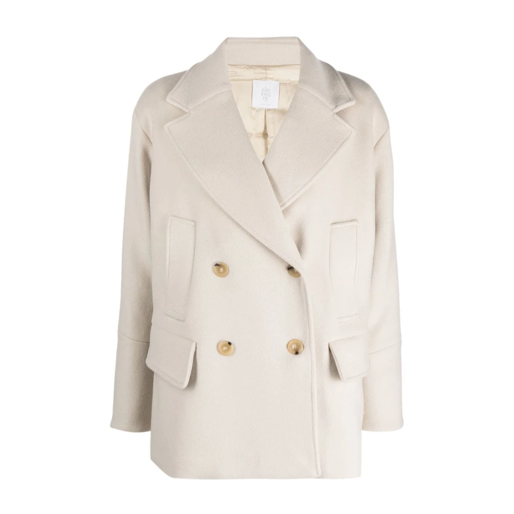 Eleventy Beige Wollen Double Breasted Jas Beige Dames