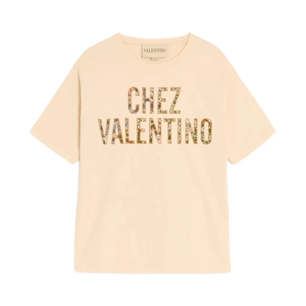 Valentino Garavani T Shirt En Coton Brodé Femme Tops Beige 36 Fr