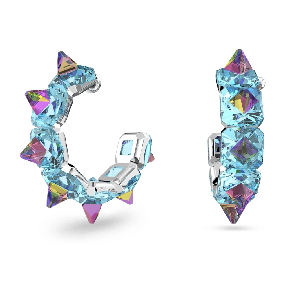 Swarovski Women's Blue Earrings, One Size, Pyramid Cut Hoop Earrings