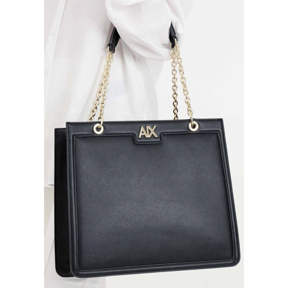 Armani Exchange Zwarte Metalen Kettingtas met Logo Black Dames