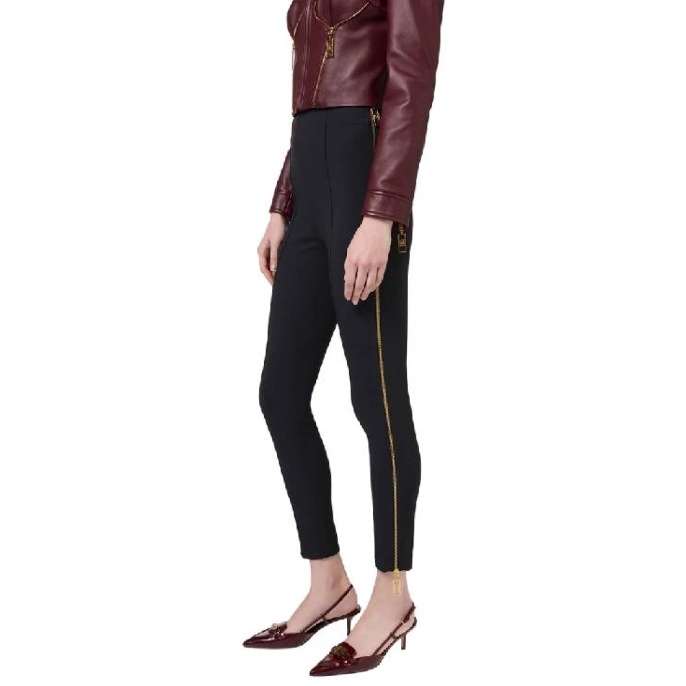 Elisabetta Franchi Rechte stretch crêpe broek met rits Black Dames