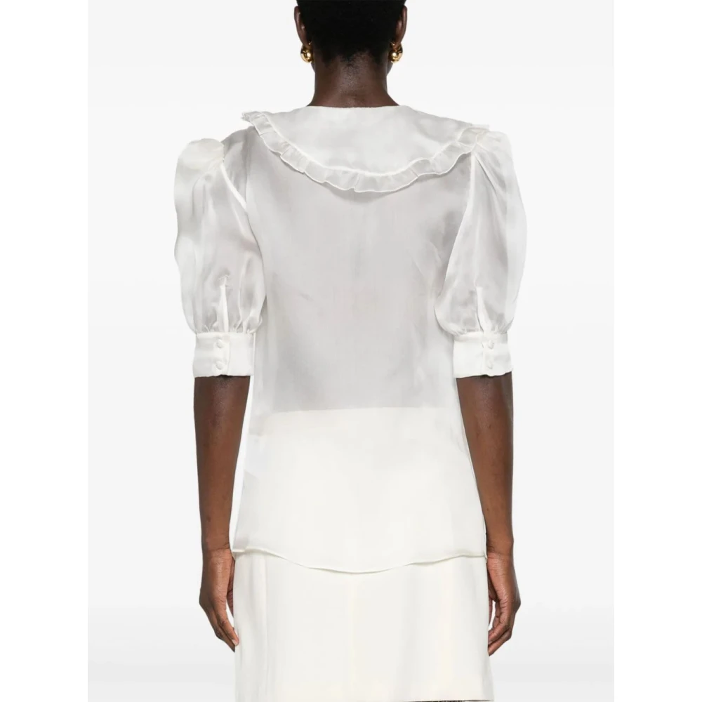 Alessandra Rich Zijden organza blouse met rozen details White Dames