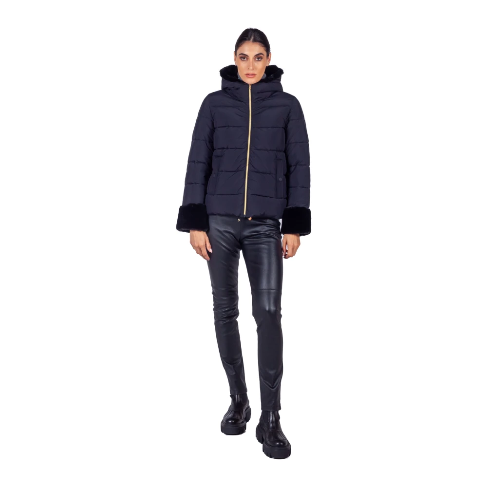 Emme DI Marella Zwarte Pufferjas met Faux-Fur Trim Black Dames