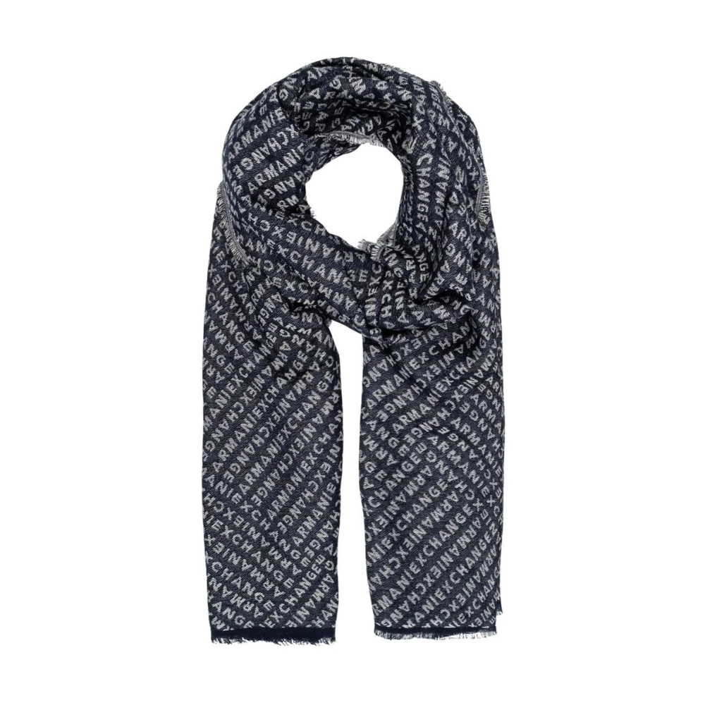 Armani Exchange Uomo Blu Sciarpa In Cotone Con Motivo