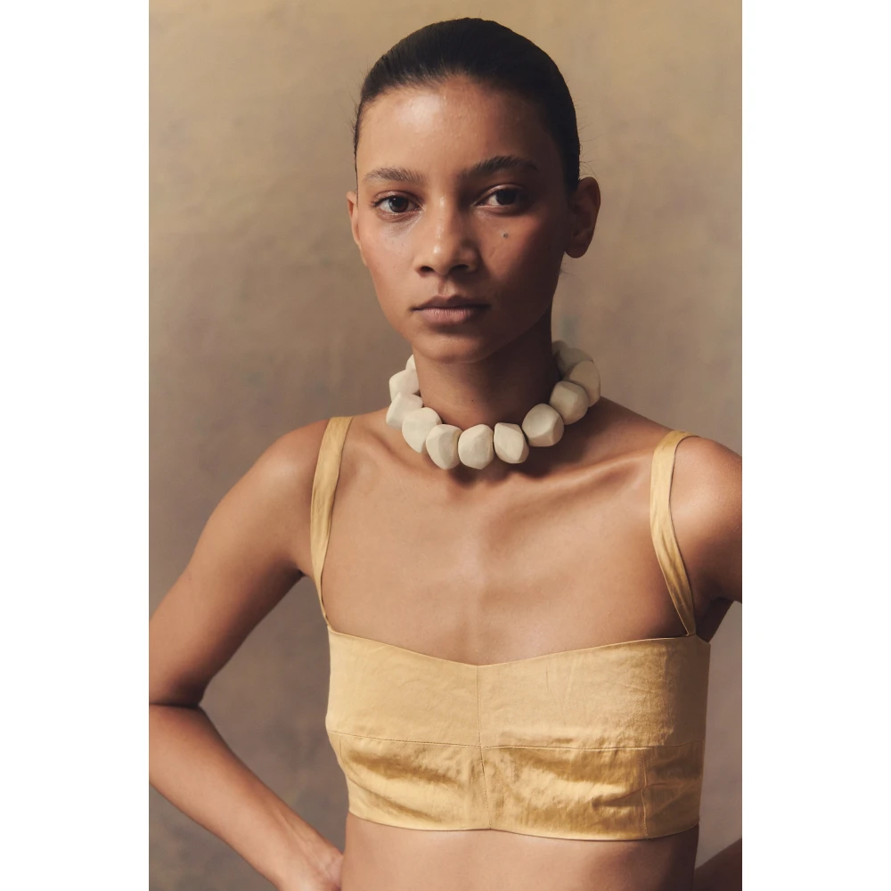 Cortana Metallic Draad Bustier Top Yellow Dames