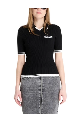 Ribbstickad T-shirt med logopatch
