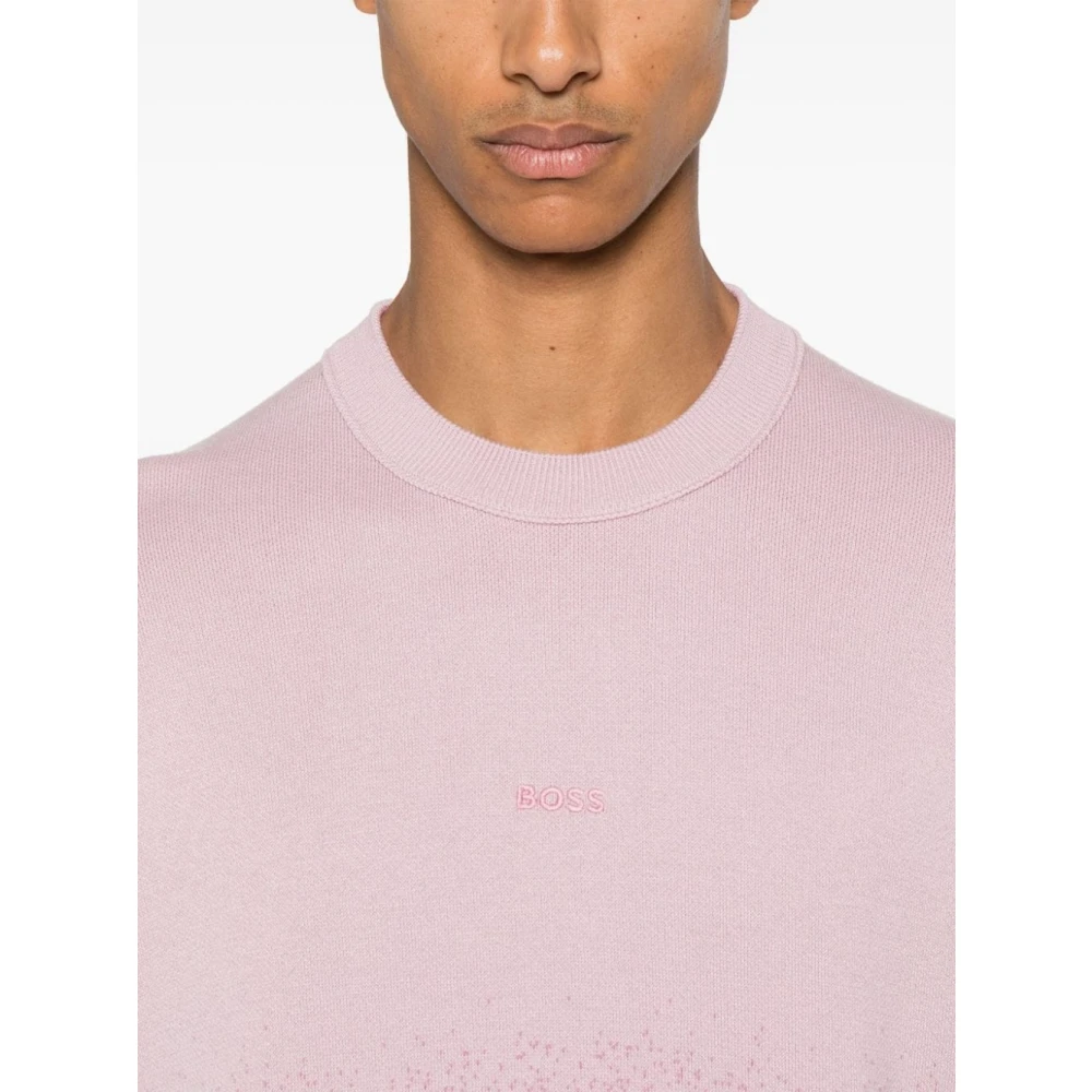 Boss Orange Roze Geborduurde Trui Ronde Hals Katoen Pink Heren