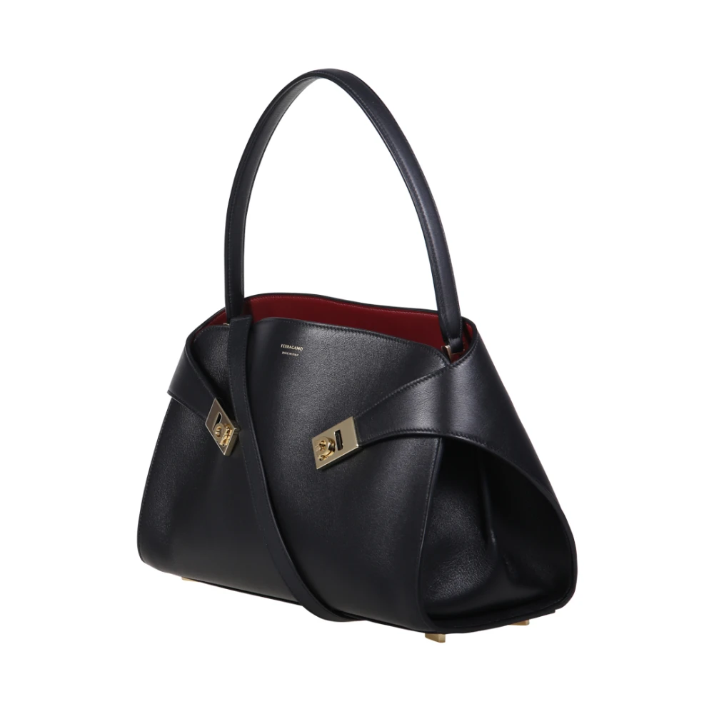 Ferragamo , Handbags, Female, Black, One Size, Elegant Black Leather Shoulder Bag - Image 5