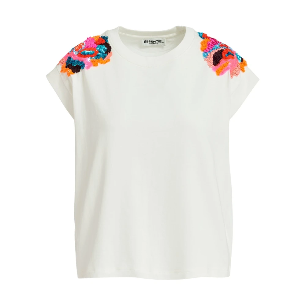 Essentiel Antwerp Pailletten Shirt Wit Losse Pasvorm White Dames