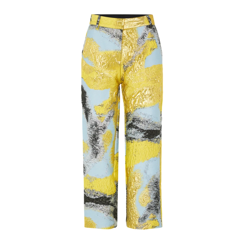 Stine Goya Yellow Straight Trousers, Female, M, Abstract Jacquard High Waist Trousers