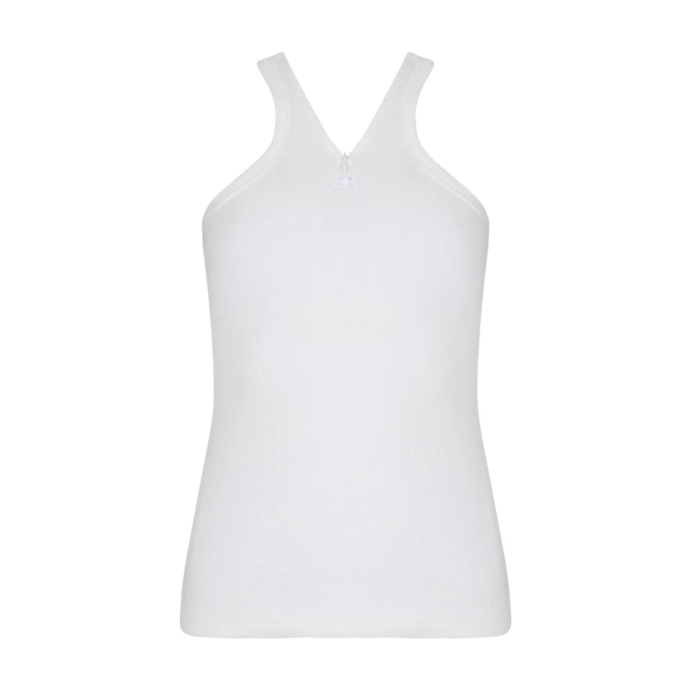 Courrèges Women's White Criss Cross 90`S Rib Tank Top - Sleeveless Tops - L - Tops