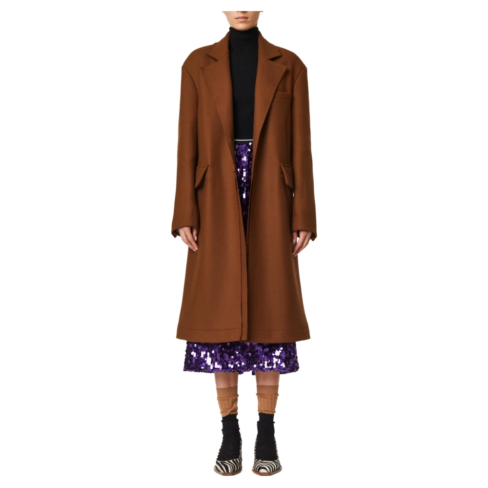 Plan C Luxe Chestnut Wool Overcoat Brown Dames