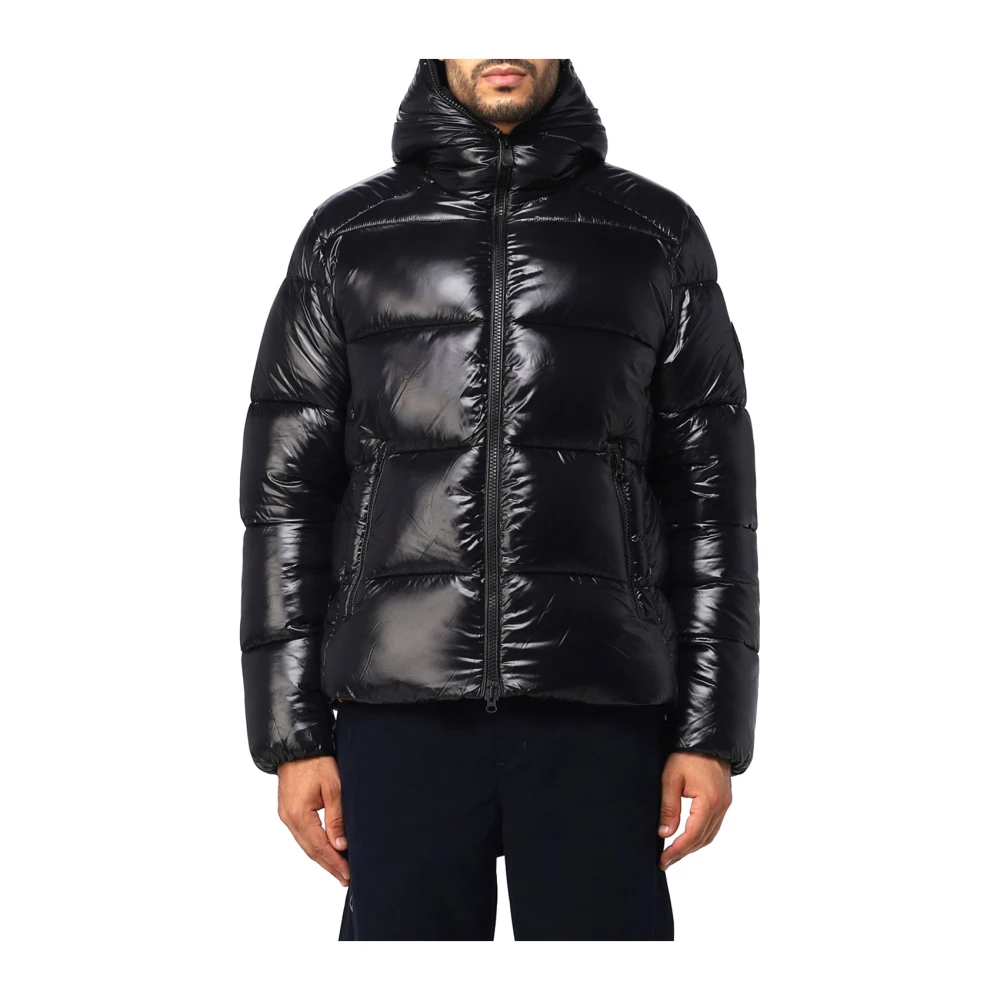 Save The Duck Zwarte gewatteerde jas met capuchon Black Heren