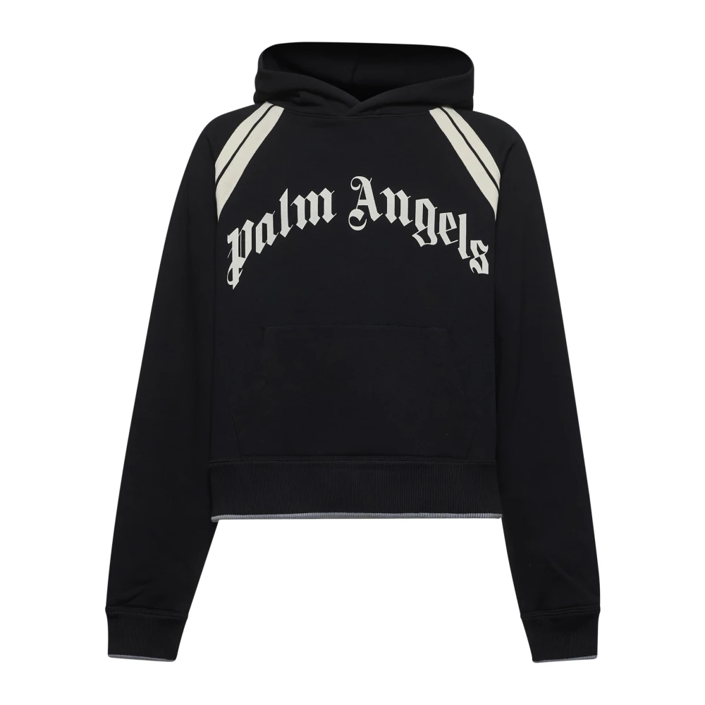 Palm Angels Geribbelde katoenen hoodie met polyesterblend Black Heren