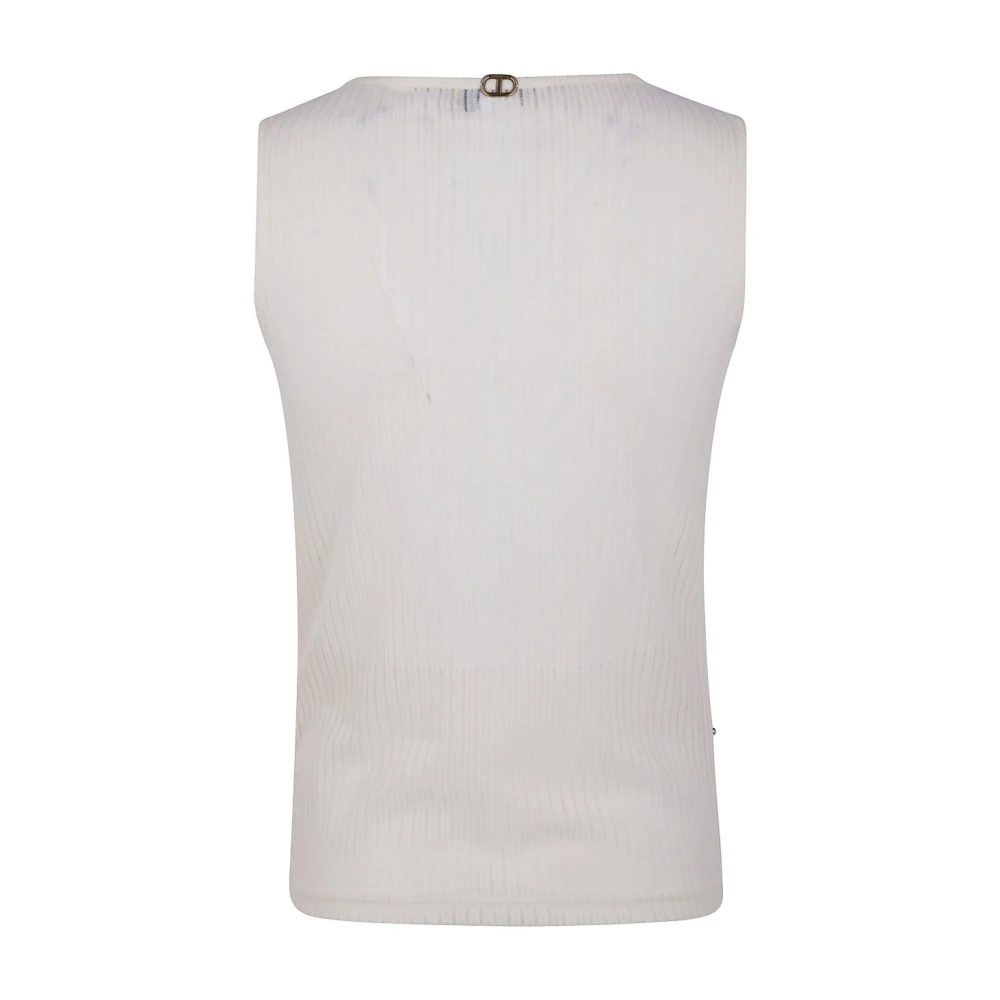 Twinset Witte Ribgebreide Top met Diamantpatroon White Dames