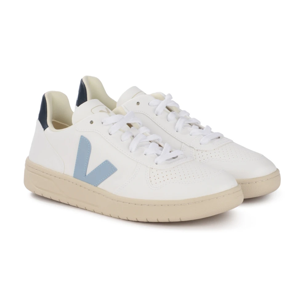 Veja Witte en Blauwe Vegan Leren Sneaker V-10 CWL White Heren