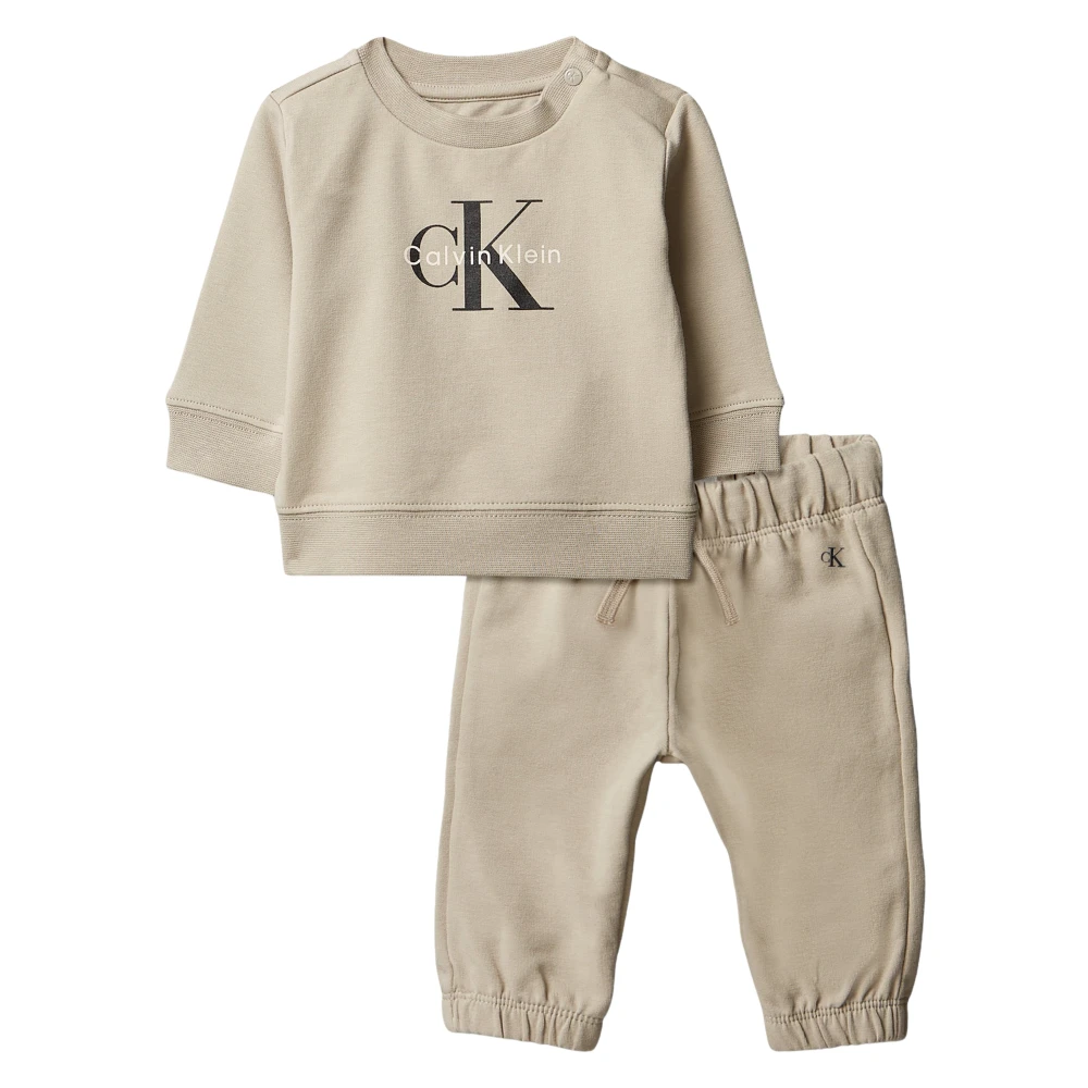 Calvin Klein Unisex Kids Beige Kids Sets, 9 M, Monogram Tracksuit Gift Set