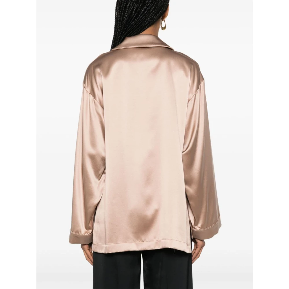 Max Mara Bruine Zijden Satijnen Jas met Logo Brown Dames