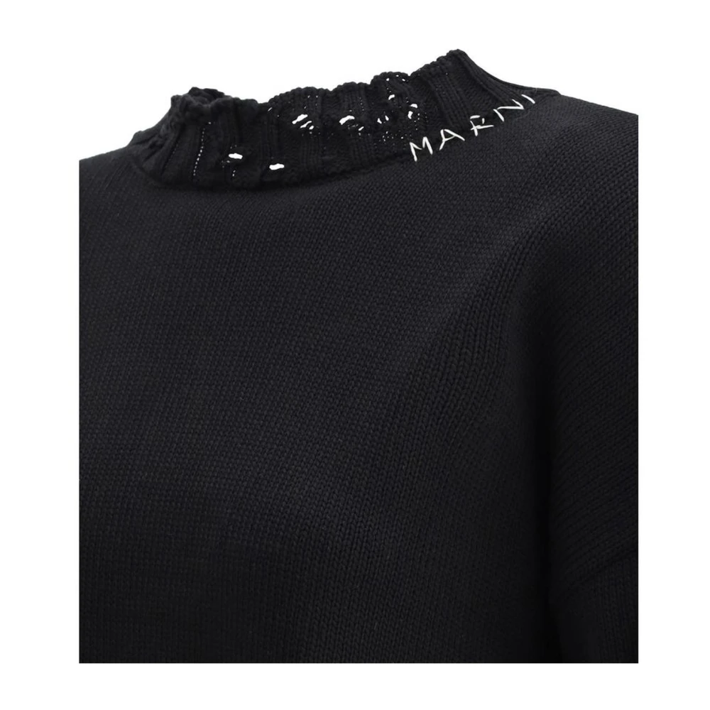 Marni Geribbelde Cut-Out Sweater met Dropped Schouders Black Dames