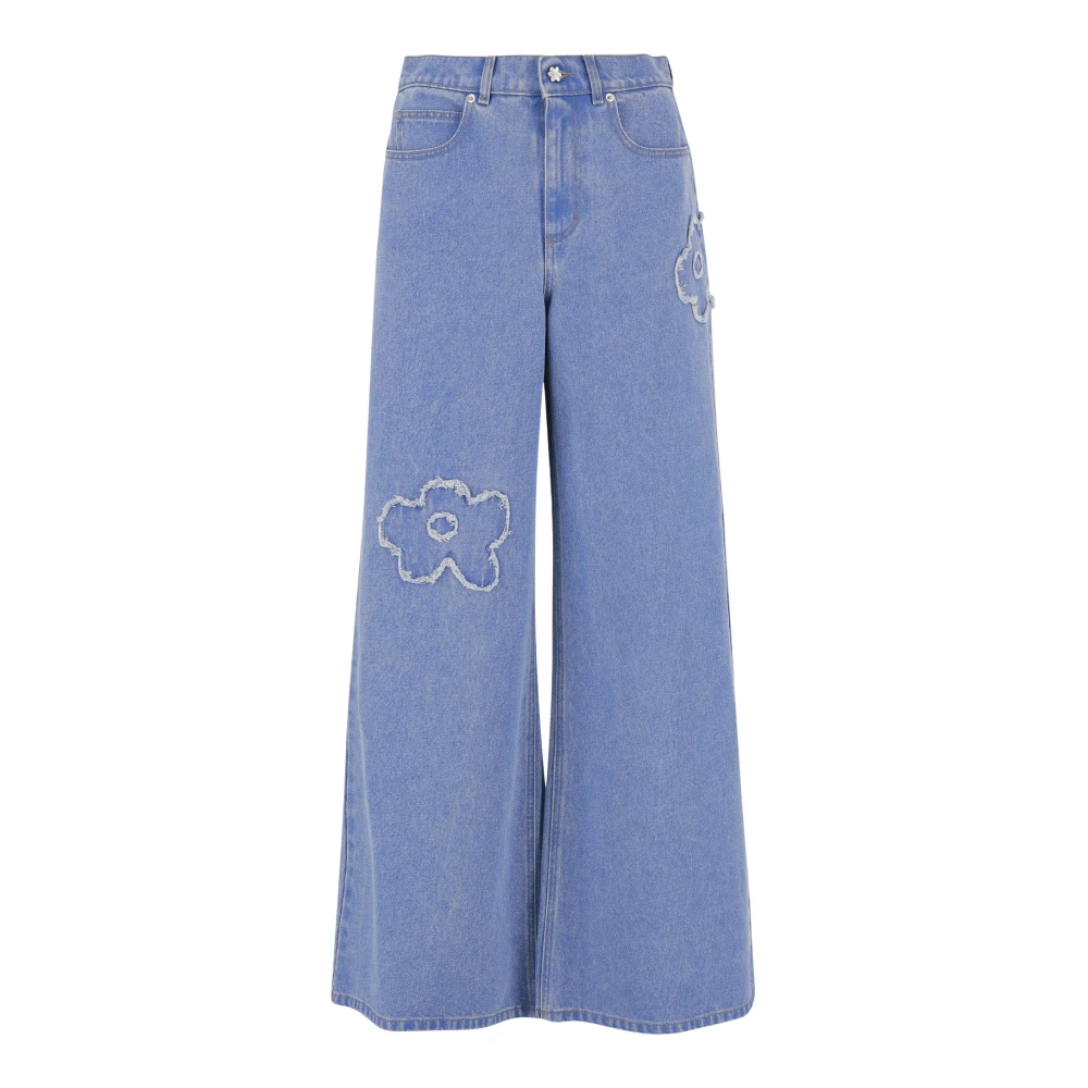 Marni Women's Blue Flower Appliqué Wide Leg Denim Jeans