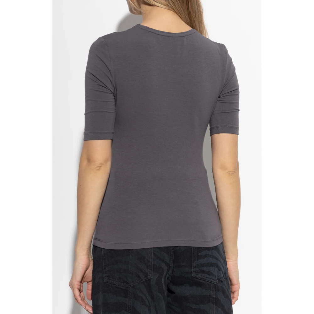 Rotate Birger Christensen T-shirt met Logo Patch Gray Dames