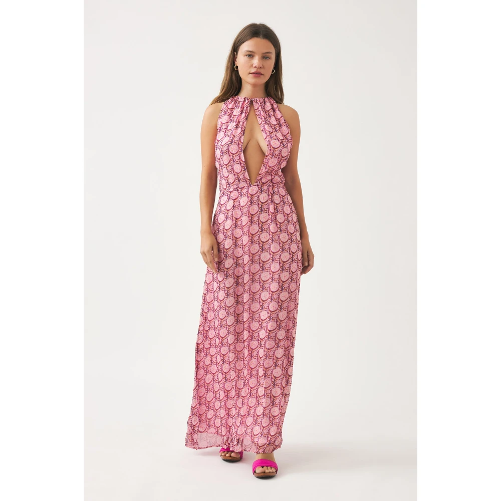Antik batik Bedrukte chiffon maxi jurk Cassy Pink Dames