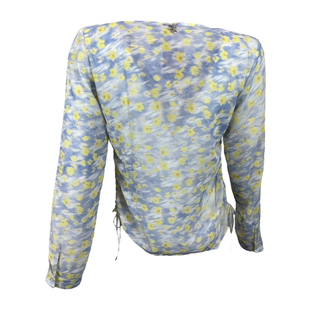Hugo Boss Bloemen Blouse Grijs Geel V-Hals Lange Mouw Multicolor Dames