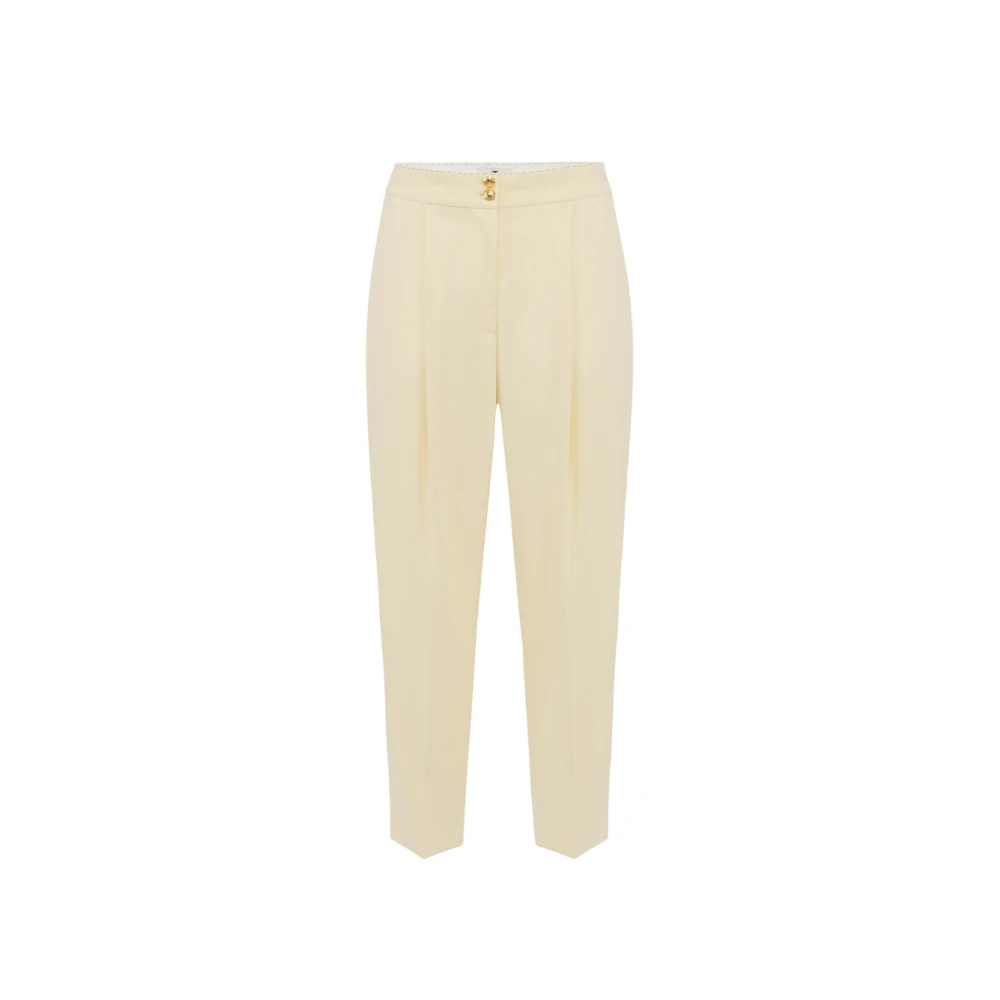 Elisabetta Franchi Yellow Crêpe Trousers With Contrasting Topstitching - Female - Cropped Trousers - L - Trousers