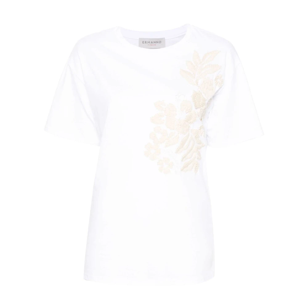 Ermanno Scervino Bloemen geborduurd T-shirt in wit White Dames