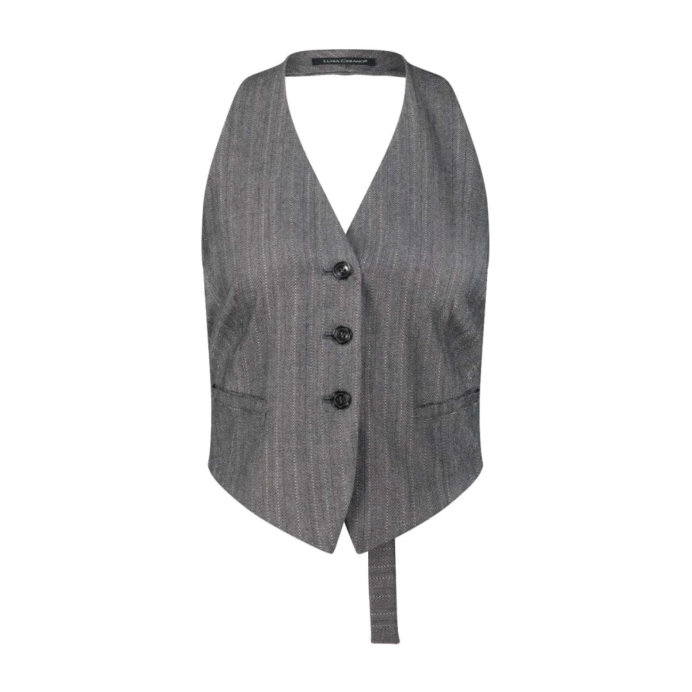 LUISA CERANO Glitterende Rugloze Vest met Strepen Gray Dames