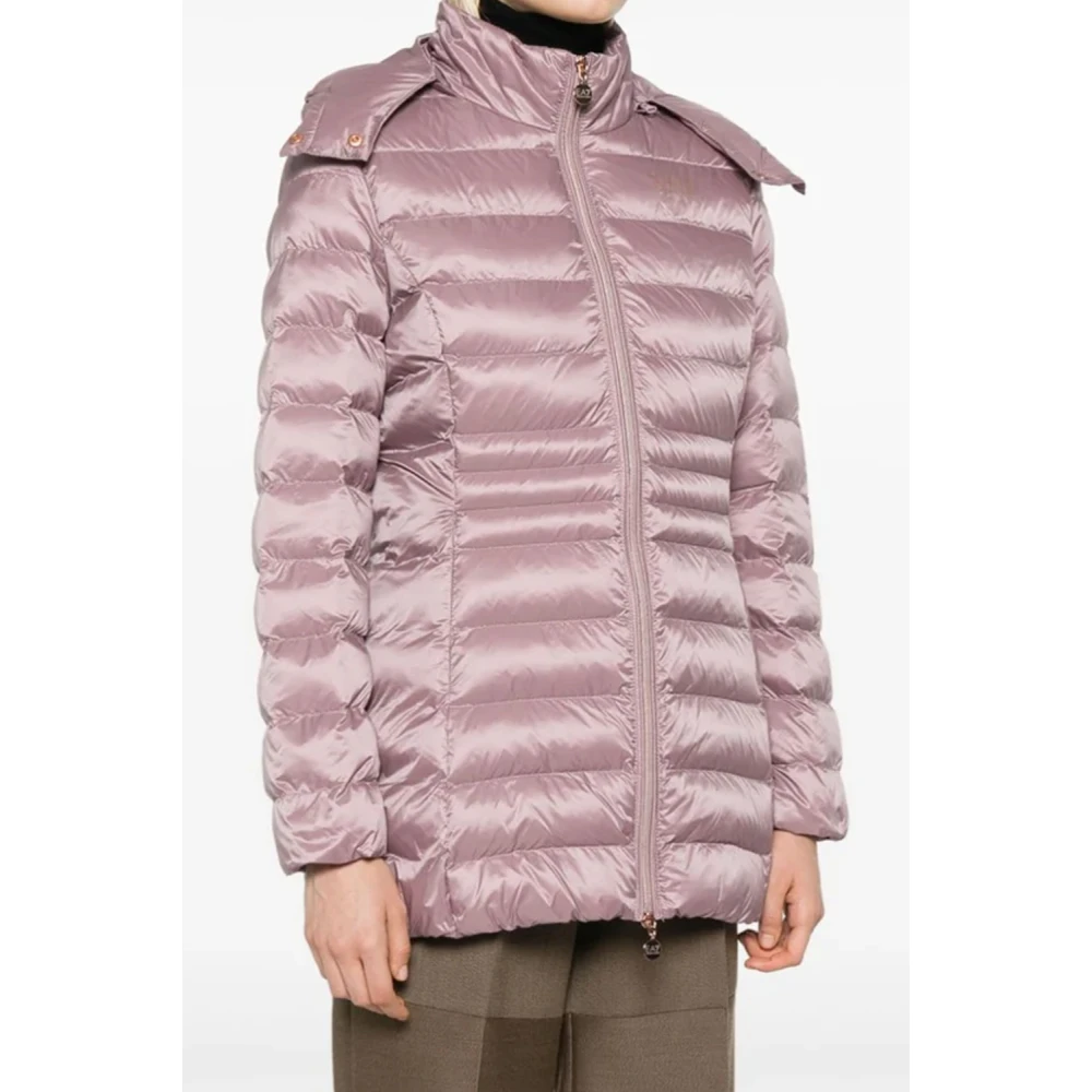 Emporio Armani EA7 Lila Gewatteerde Jas met Capuchon Purple Dames
