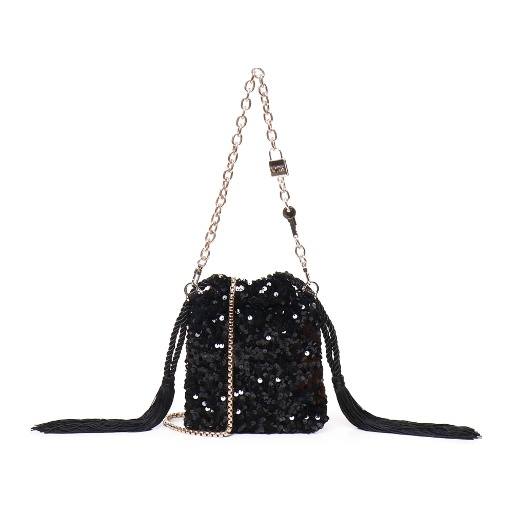 V73 Zwarte Clutch Tas met Kwast Sluiting Black Dames
