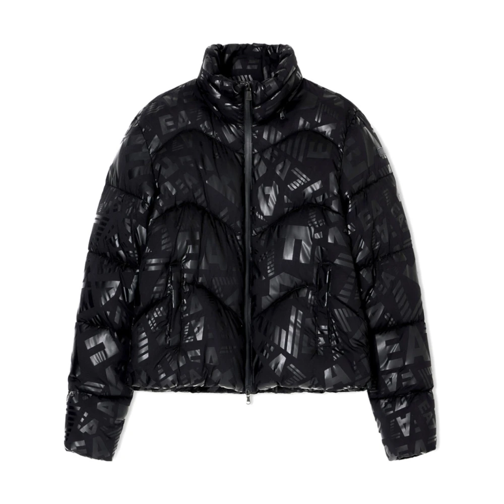 Emporio Armani Ea7 Donna Nero - Giacca Imbottita In Nylon Con Stampa Monogramma All-Over - Jackets - L